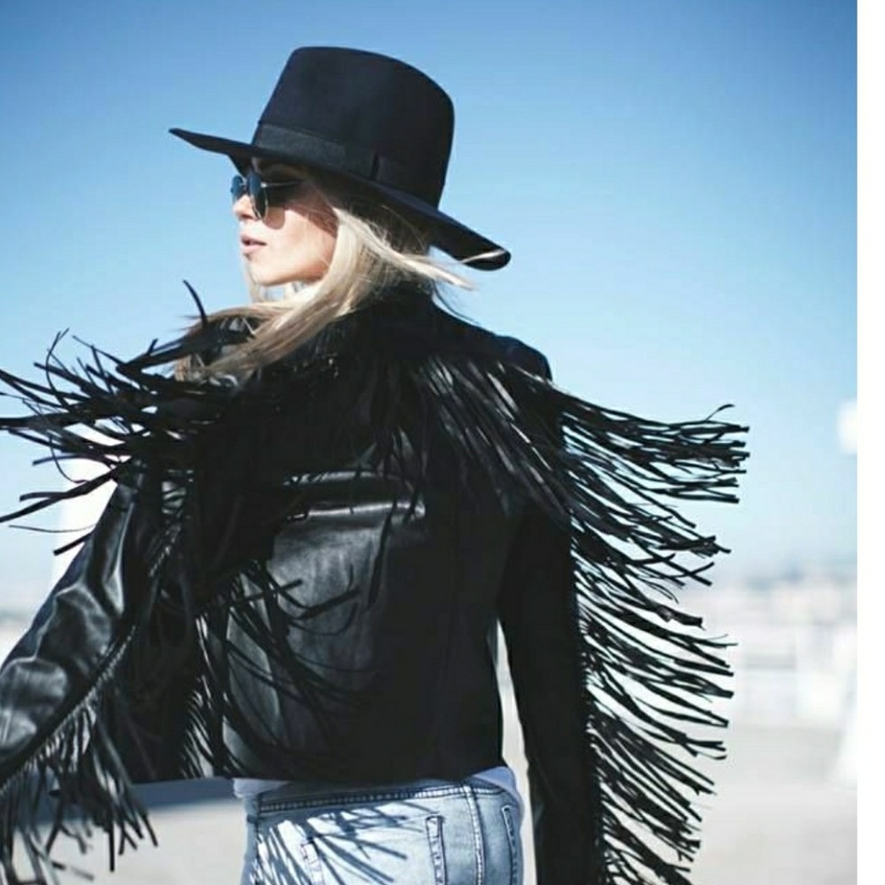 Faux leather fringe jacket